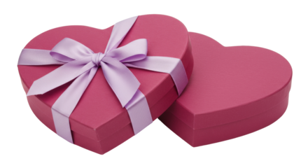 Heart-shaped gift boxes with purple ribbon isolated on transparent background, romantic present for Valentine s Day and special occasions