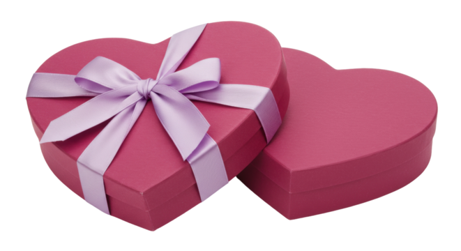 Heart-shaped gift boxes with purple ribbon isolated on transparent background, romantic present for Valentine s Day and special occasions - Powered by Adobe