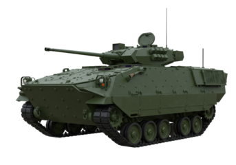 Modern infantry fighting vehicle isolated on transparent background, military armored vehicle for army and defense