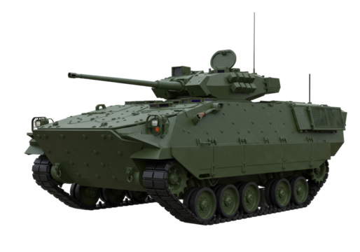 Modern infantry fighting vehicle isolated on transparent background, military armored vehicle for army and defense