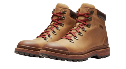 Pair of brown leather hiking boots isolated on a clean background, durable footwear for outdoor adventures
