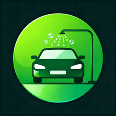 A stylized illustration depicts a car being washed with water and bubbles, inside a green circle.