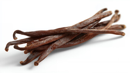 Dried Vanilla Beans On White Background