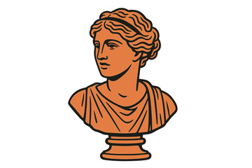 Classic Greek goddess bust vector. Ancient Roman woman statue line art. Antique Greece mythology sculpture illustration. Modern creative classicism design for print.