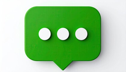 A 3D rendered green speech bubble with three white circles indicating loading or a message