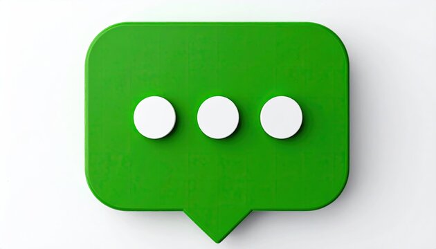 A 3D rendered green speech bubble with three white circles indicating loading or a message