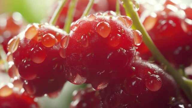 A close-up shot of a bunch of ripe raspberries