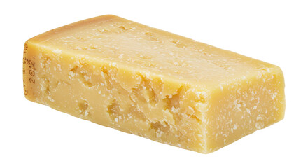 Block of aged Parmesan cheese isolated, hard Italian cheese with granular texture for grating and culinary use