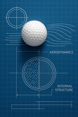 Golf Ball Blueprint: Explore the aerodynamics and internal structure of a golf ball, displayed as a detailed blueprint. Ideal for enthusiasts and designers, revealing intricate engineering.