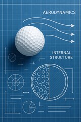 Engineering of the Golf Ball: A meticulously crafted blueprint showcases the intricate design of a golf ball, illustrating both its aerodynamic properties and internal structure.
