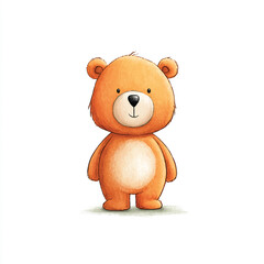 Cute cartoon teddy bear standing isolated on white background.