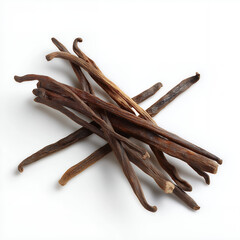 Dried Vanilla Beans On White Background