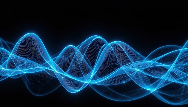Stunning vibrant blue waveform on black background for technology, science, and futuristic designs, dynamic and elegant visual, ideal for modern presentations