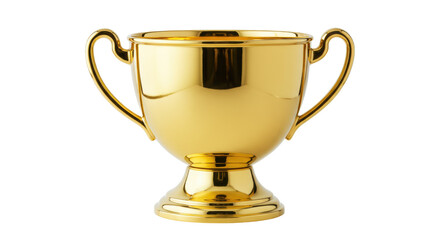 Shiny golden trophy cup isolated on transparent background, award prize for winning competition and success