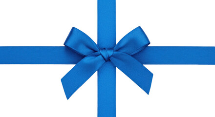 Blue satin ribbon bow isolated on transparent background, elegant gift wrap decoration for festive occasions and celebrations PNG