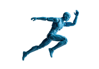 Blue human figure running isolated on transparent background, anatomical model for artistic reference and educational purposes PNG