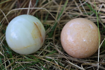 Chinese massage balls lie in nature. Treatment of ACCUPUNTURE AND MASSAGE for joint diseases