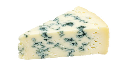 Wedge of blue cheese isolated on transparent background, creamy dairy product with mold for gourmet food and culinary use