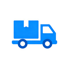 A stylized blue delivery truck icon transporting a package, rendered on a white background.