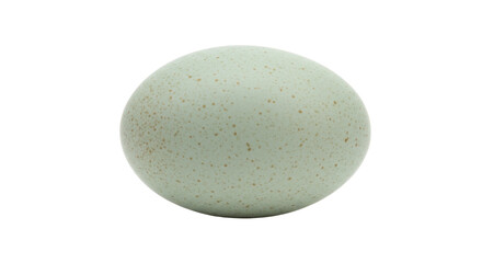 Speckled araucana chicken egg isolated on transparent background, natural pastel blue-green shell with brown spots for Easter and spring