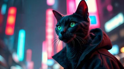Cyberpunk Cat Detective in Neon City
