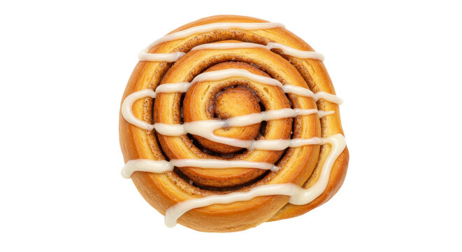 Delicious cinnamon roll with icing isolated on white, sweet pastry treat for breakfast or dessert PNG