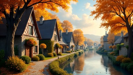 Cozy Autumn Riverside Village