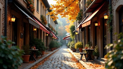 Charming Autumn Lane with Quaint Cafes