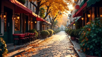 Charming Cobblestone Street in Autumn