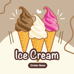 Ice Cream Cones Trio Chocolate, Vanilla, and Strawberry Delight