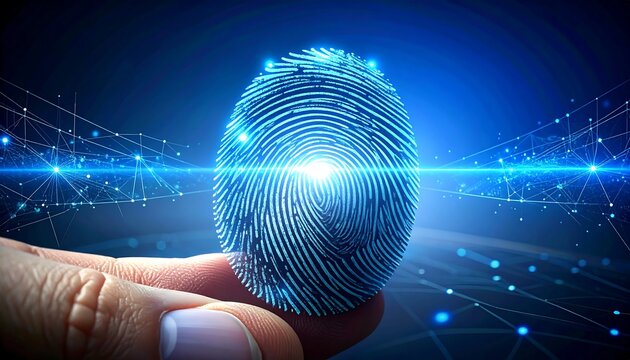 Digital fingerprint on hand, glowing network - Powered by Adobe