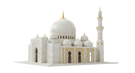 Sheikh Zayed Mosque isolated on transparent background, grand mosque architecture with domes and minaret for religious and cultural landmark © Hans