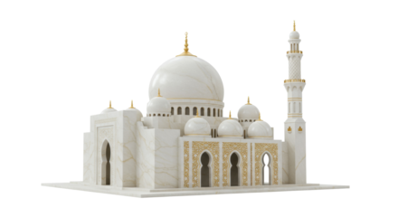 Sheikh Zayed Mosque isolated on transparent background, grand mosque architecture with domes and minaret for religious and cultural landmark