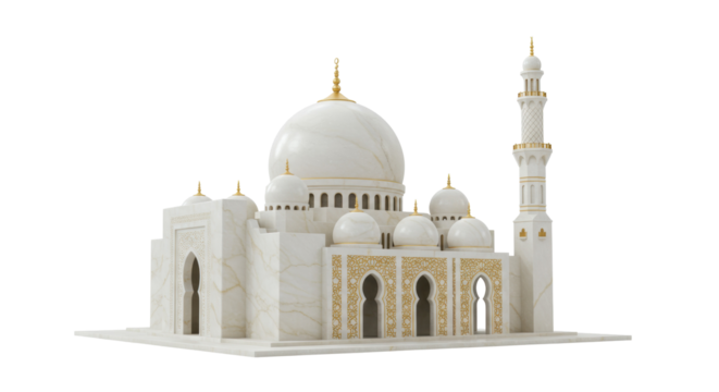Sheikh Zayed Mosque isolated on transparent background, grand mosque architecture with domes and minaret for religious and cultural landmark