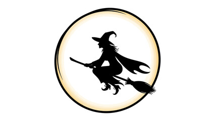 Silhouette of a Witch on a Broomstick: A classic silhouette of a witch with a pointed hat and flowing cloak rides her broomstick across a full moon, evoking a sense of Halloween magic and mystery.