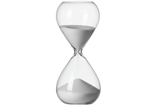 Elegant hourglass with sand isolated on transparent background, time management concept for deadlines and productivity, PNG
