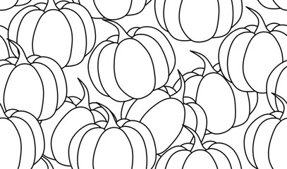 Seamless pumpkin outline pattern, vector background with autumn harvest gourds, perfect for Halloween, Thanksgiving, wrapping, textiles, decor, and seasonal design.