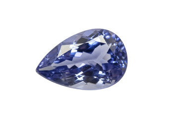Pear-shaped tanzanite gemstone isolated on transparent background, violet-blue faceted gem for jewelry design and luxury accessories
