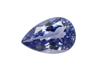 Pear-shaped tanzanite gemstone isolated on transparent background, violet-blue faceted gem for jewelry design and luxury accessories