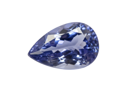 Pear-shaped tanzanite gemstone isolated on transparent background, violet-blue faceted gem for jewelry design and luxury accessories