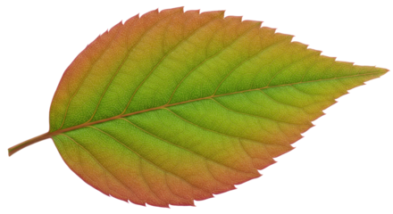 Single autumn leaf showing vibrant color transition from green to orange.