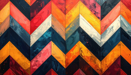 Bold and colorful geometric pattern featuring a zigzag style design that creates a dynamic visual impact