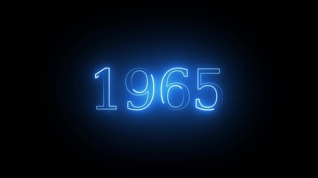 1965 neon line text. Abstract 1965 neon text animation, Glowing neon number text background 4k video.