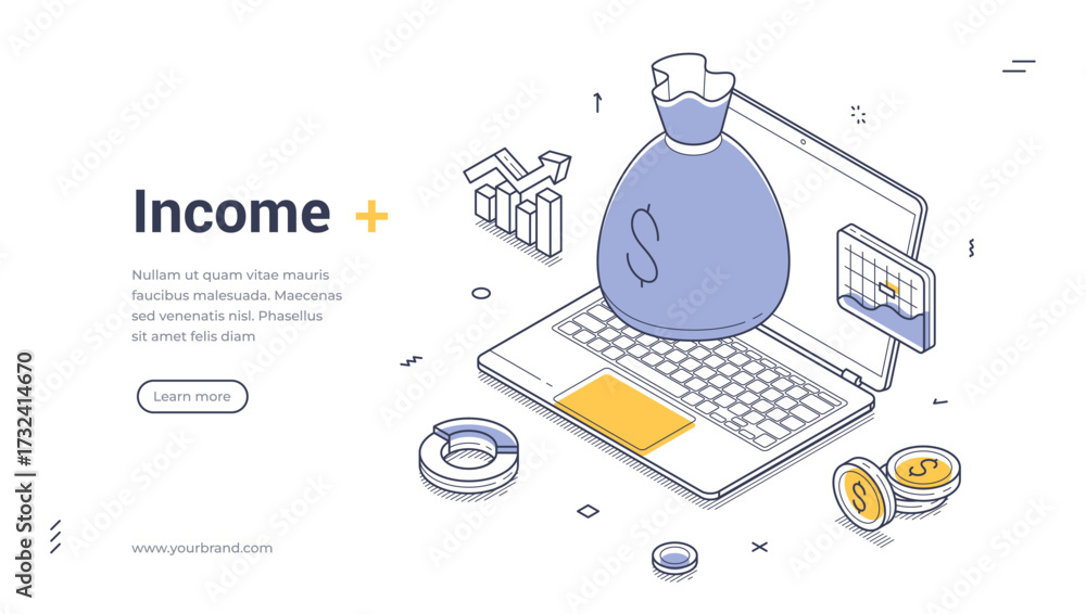 Wall mural making money via internet online income isometric web banner design template line vector illustratio