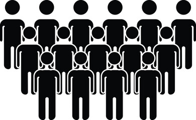 Group of people in rows icon symbolizing audience, seminar, classroom, training session or organization with transparent background