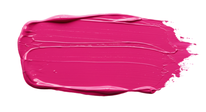Vibrant fuchsia paint stroke isolated on transparent background, thick acrylic smear for artistic design and creative projects