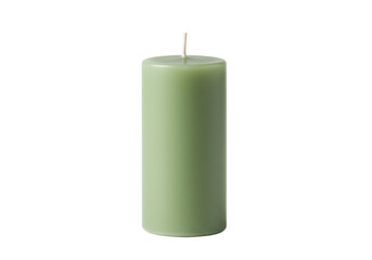 Sage green pillar candle isolated on transparent background, minimalist home decor element for...