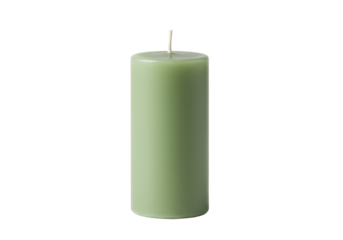 Sage green pillar candle isolated on transparent background, minimalist home decor element for relaxation and ambiance