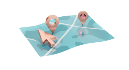Map with cursor and location pin isolated PNG, navigation concept for travel planning and destination finding