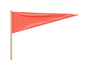 Bright red triangular safety flag on a wooden pole isolated, warning pennant on transparent background PNG
